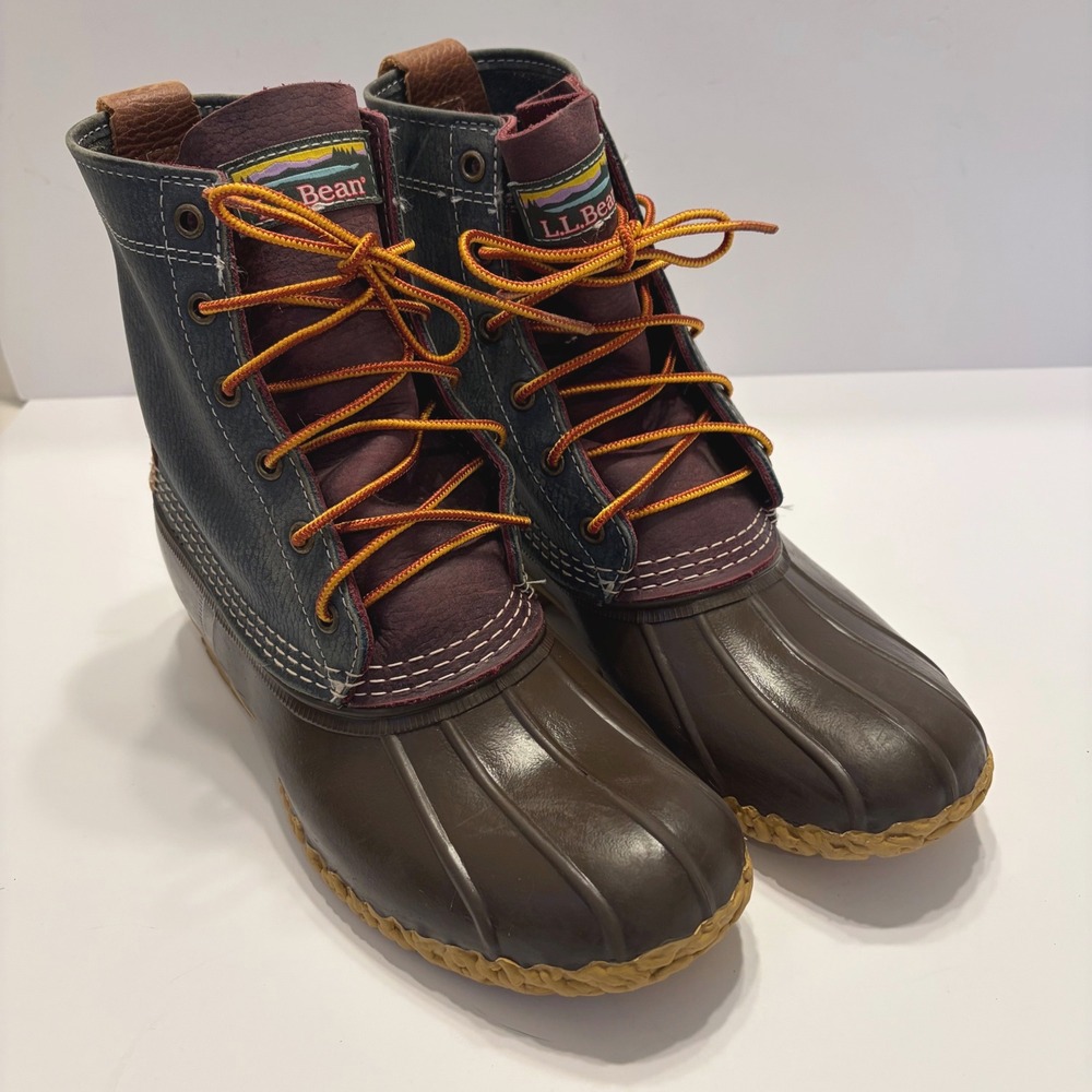 LL Bean 6" Bean Boots Womens 9 M Multi-Tone Navy Burgundy Leather Duck Boots USA - Picture 3 of 10